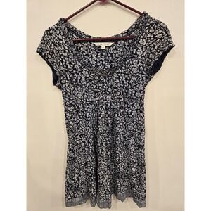 Fat Face Navy & White Floral Dress – UK 10 / US 6 – Short Sleeve Fit & Flare